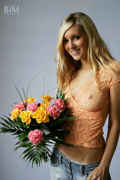 Blonde Model With Bouquet 01