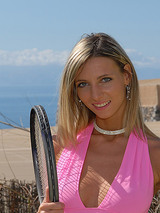 Chanel plays naked tennis at the beach 01